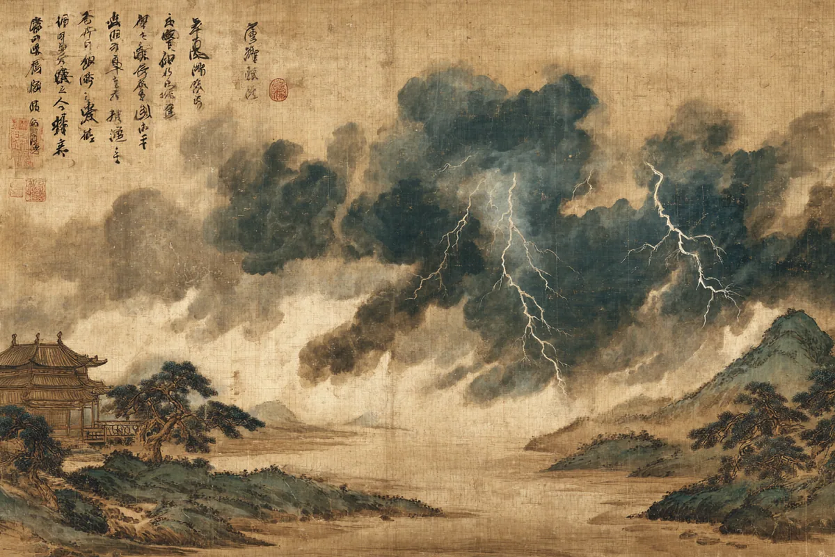 Quẻ Chấn — Trùng Chấn — Chấn vi Lôi, minh họa Song scroll