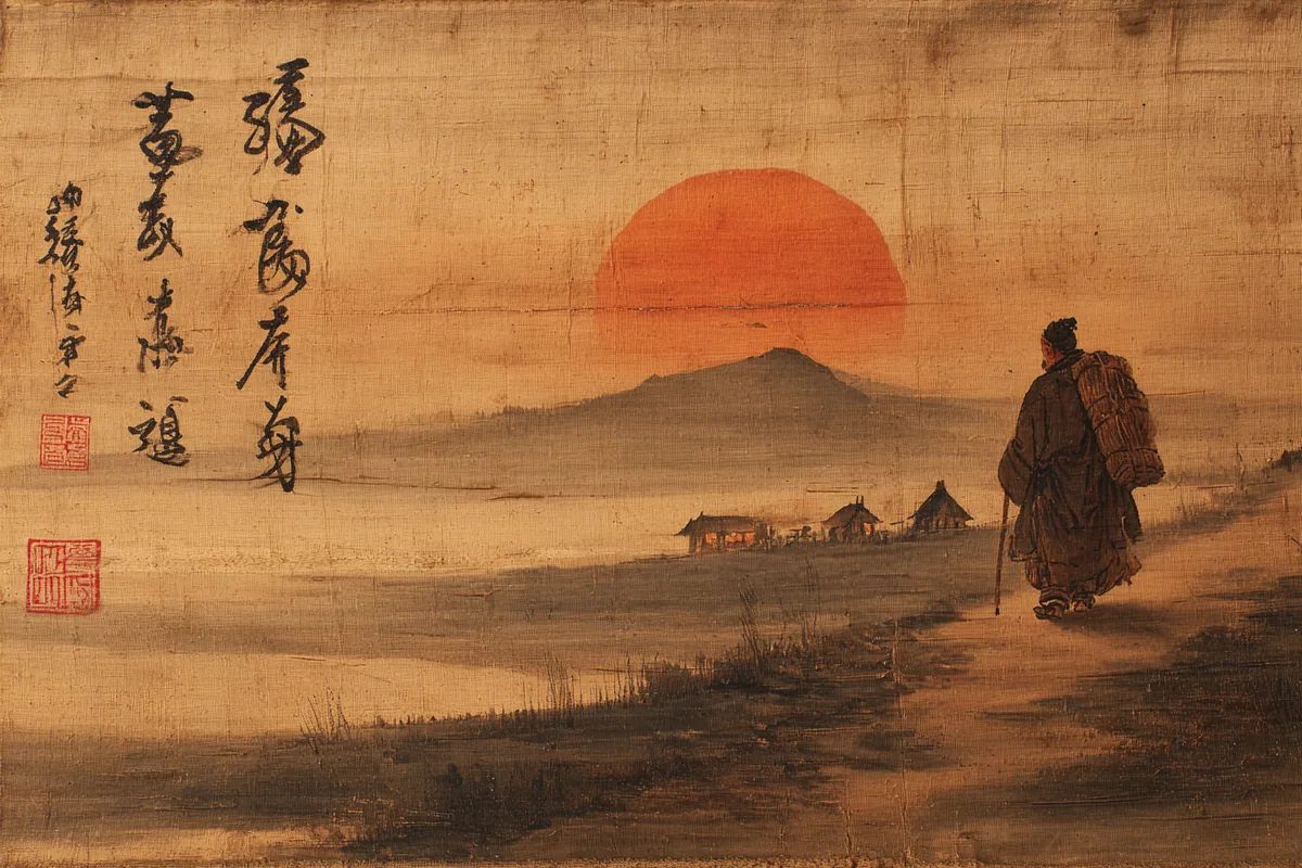 Quẻ Lữ — Hỏa Sơn Lữ, minh họa Song scroll