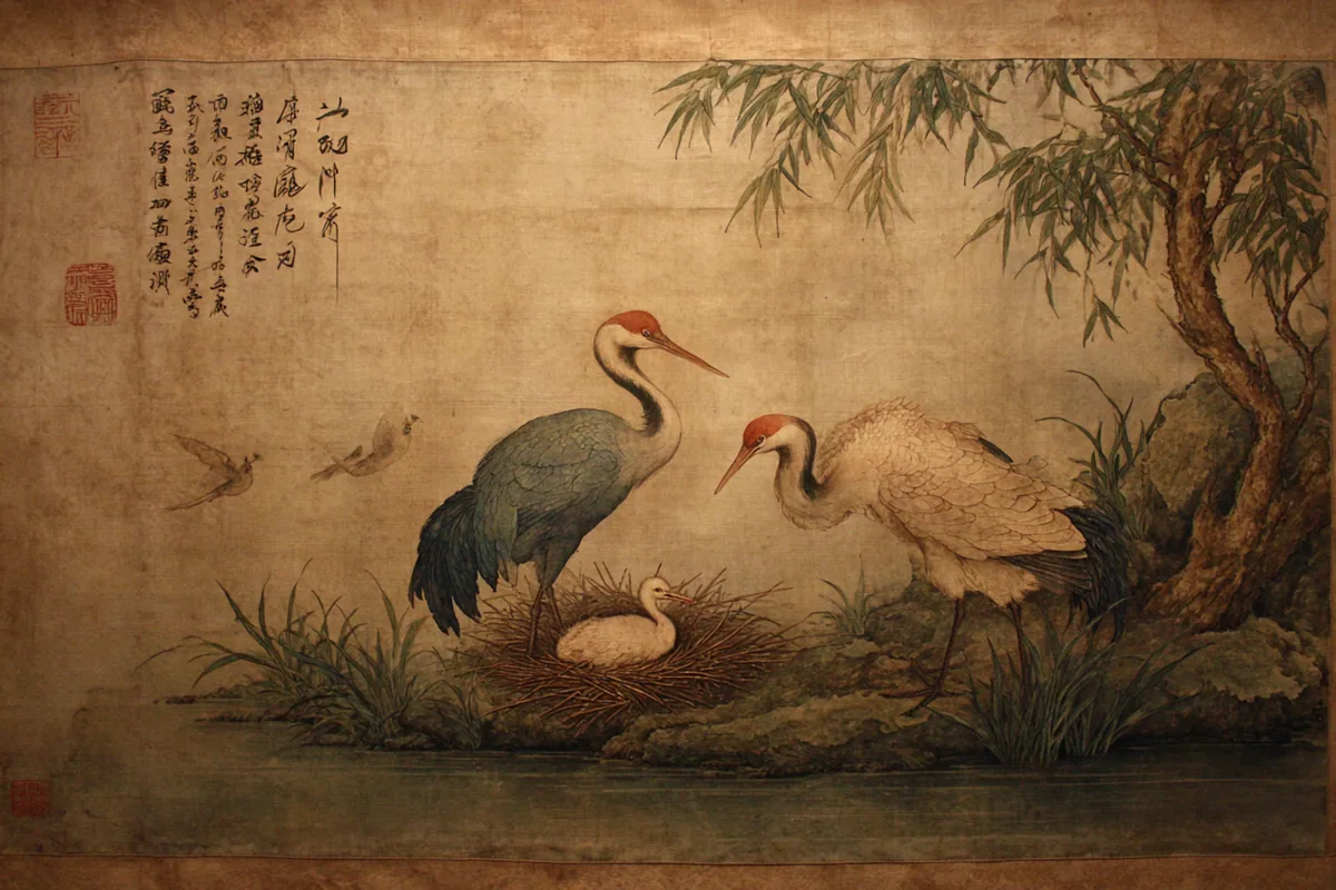 Quẻ Trung Phu — Phong Trạch Trung Phu, minh họa Song scroll
