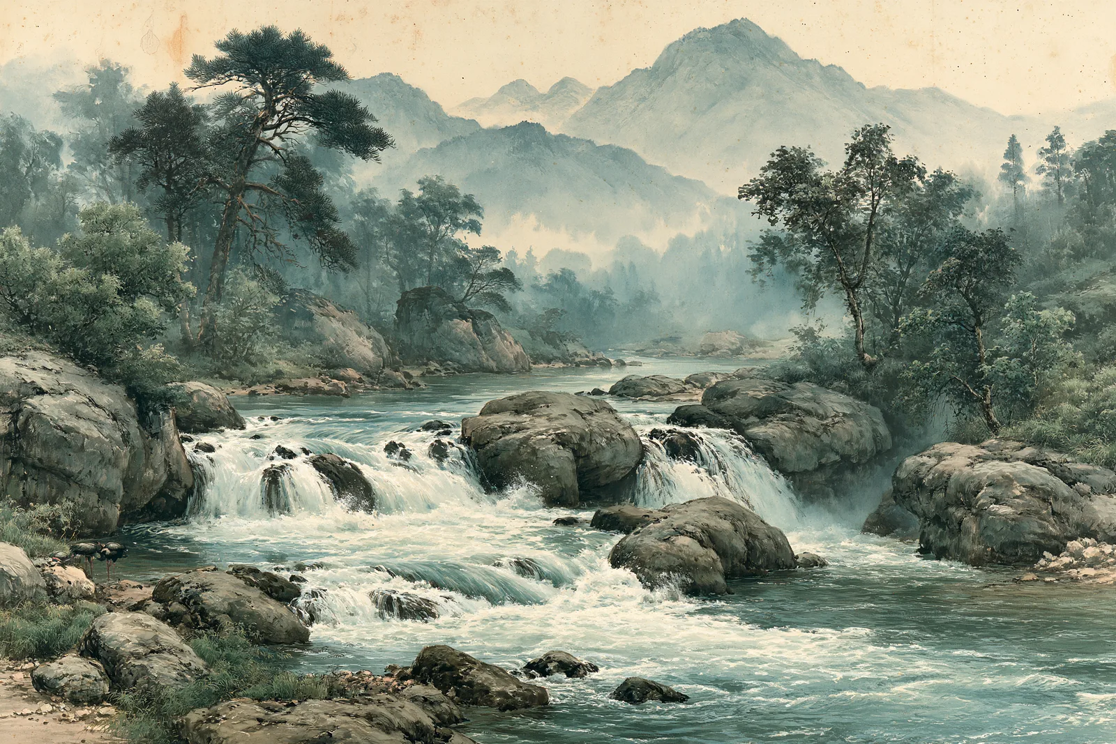 Tranh thủy mặc minh họa cho bài Thượng thiện như thủy — tại sao người linh hoạt thắng người cứng nhắc