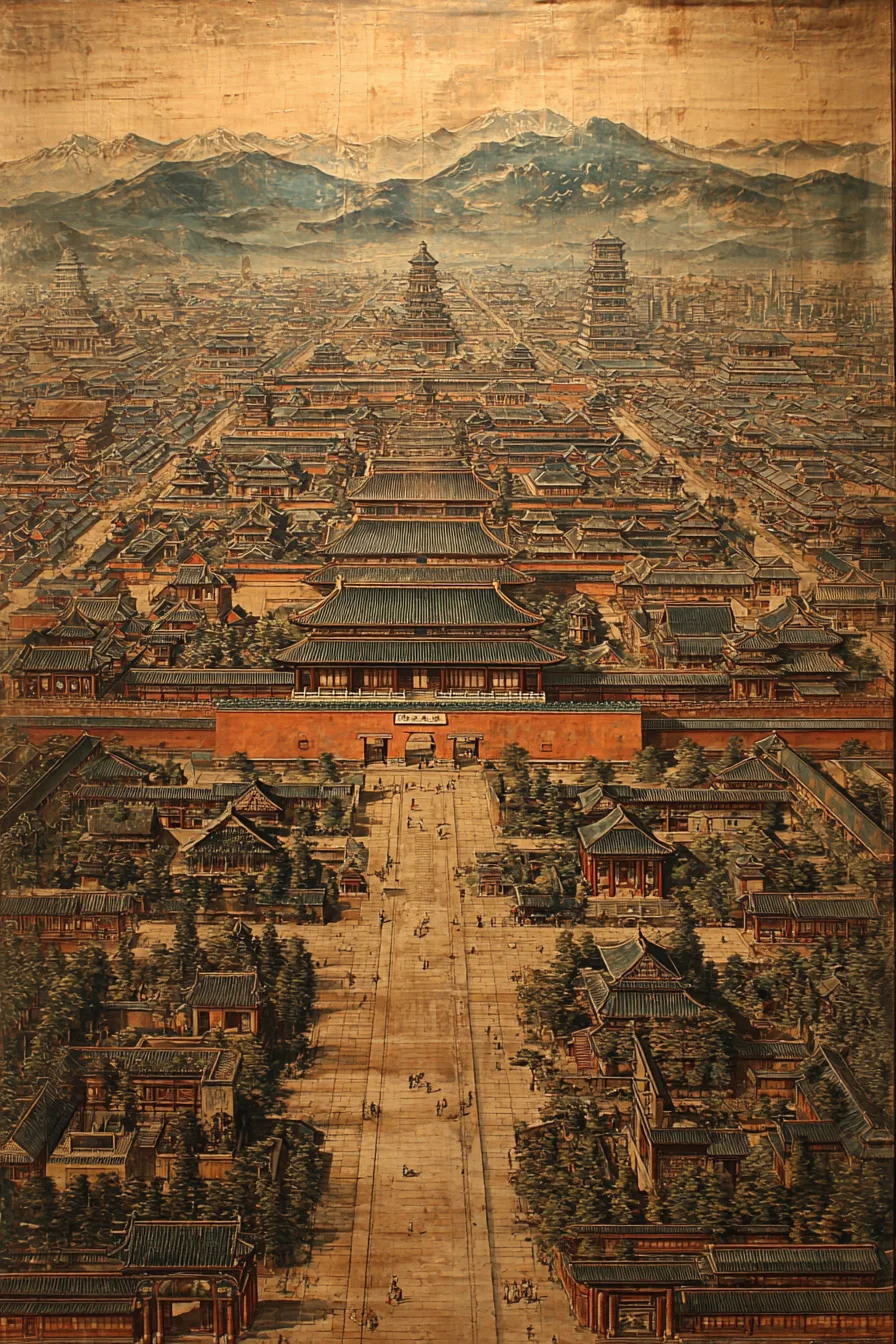 Kinh đô Trường An đời Đường trong tranh lụa cổ, phố xá ô bàn cờ giữa sương vàng